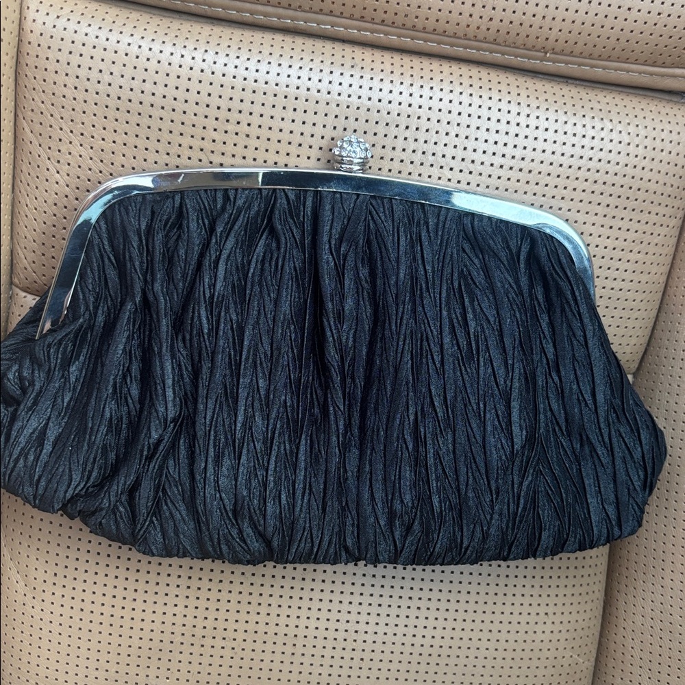 Neiman Marcus Black Clutch with Silver Chain
